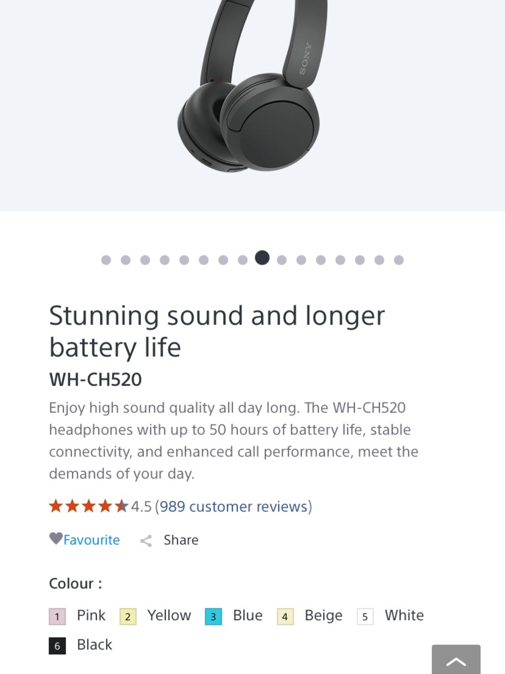 Sony WH-CH520 Wireless Headphones — Black